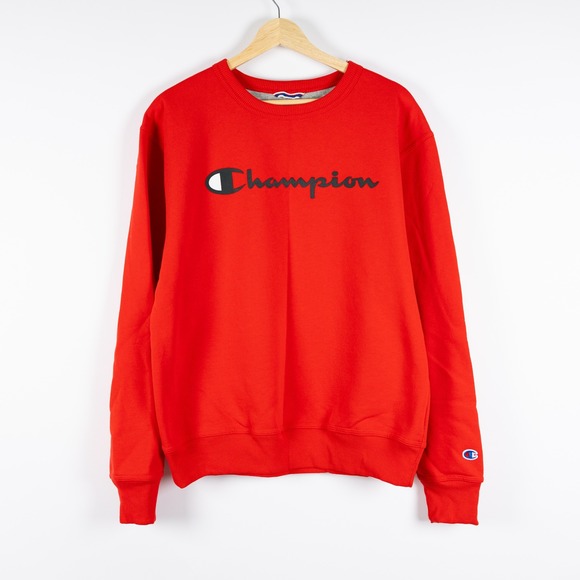 Champion Sweatshirt Mens M Red Classic Logo Crew Neck Pullover Casual - Picture 1 of 8